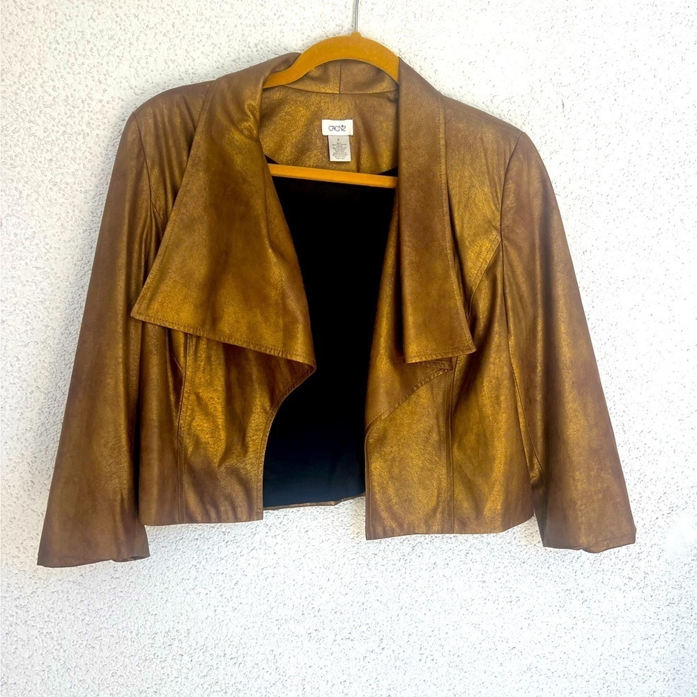 EUC Cache Bronze Gold Metallic Crop Jacket Small holiday,concert,glam,color pop - Picture 4 of 7